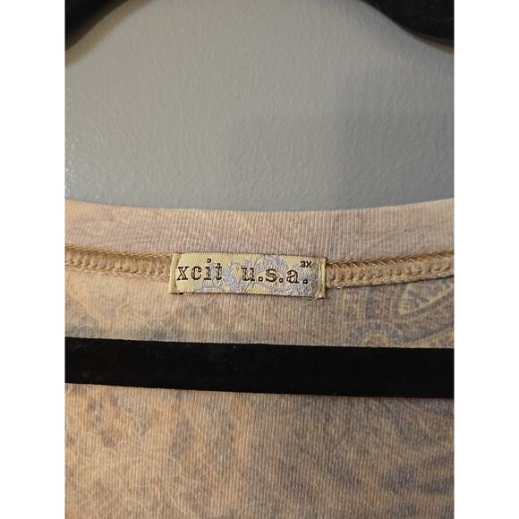 XCIT 90s Y2K Beige Floral Embellished V-Neck Short Sleeve Top Womans Size 3X+ - Picture 4 of 5